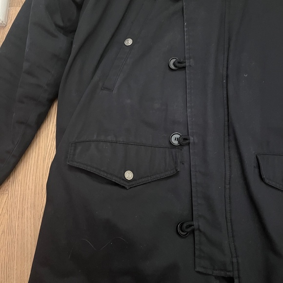 The Kooples Technical Cotton Parka with  Raccoon Fur Hood Coat Black Medium - Picture 2 of 11